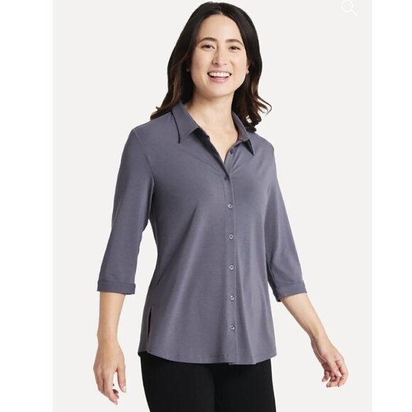 Betabrand | Annie Button up shirt in Storm Grey - Picture 8 of 10